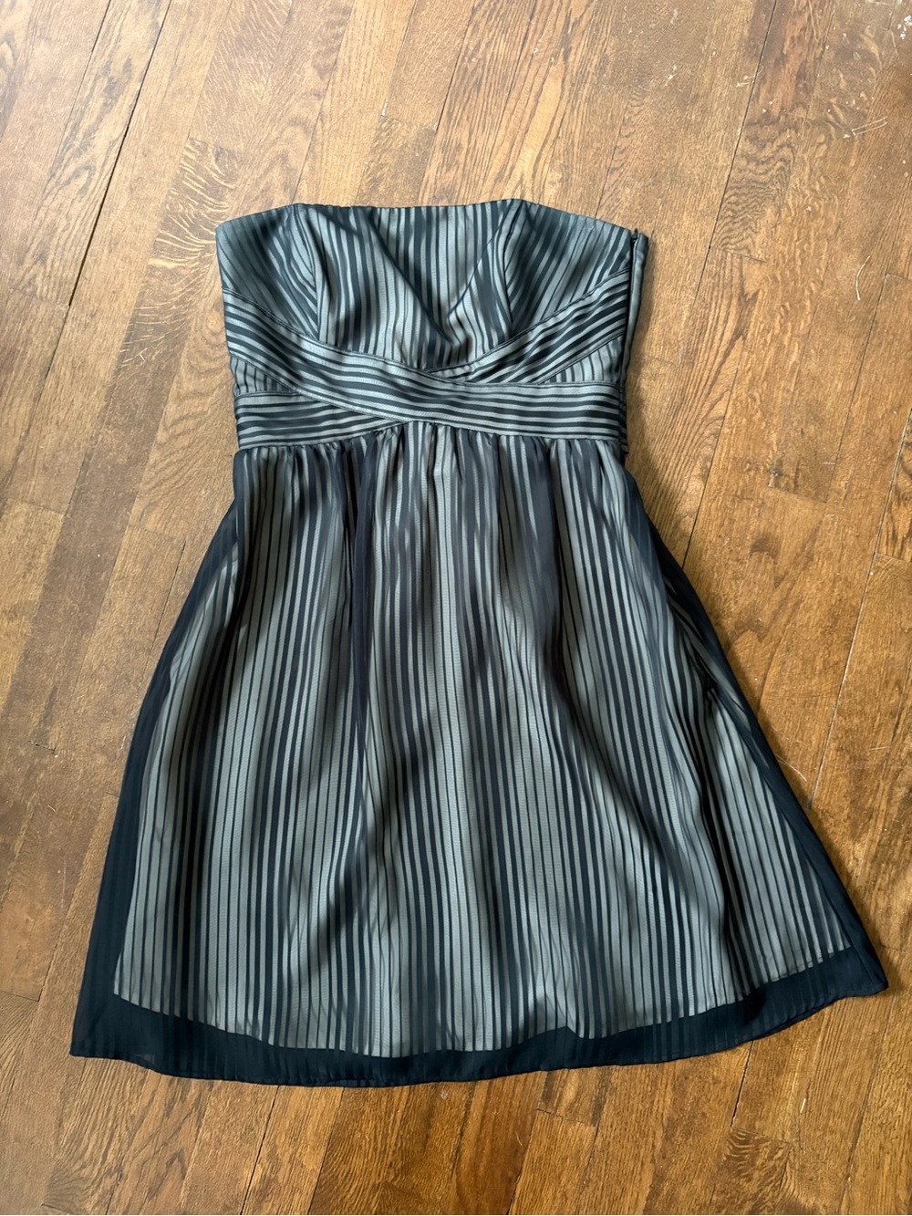 White House Black Market Black and Gray Strapless Pleated A-Line Dress